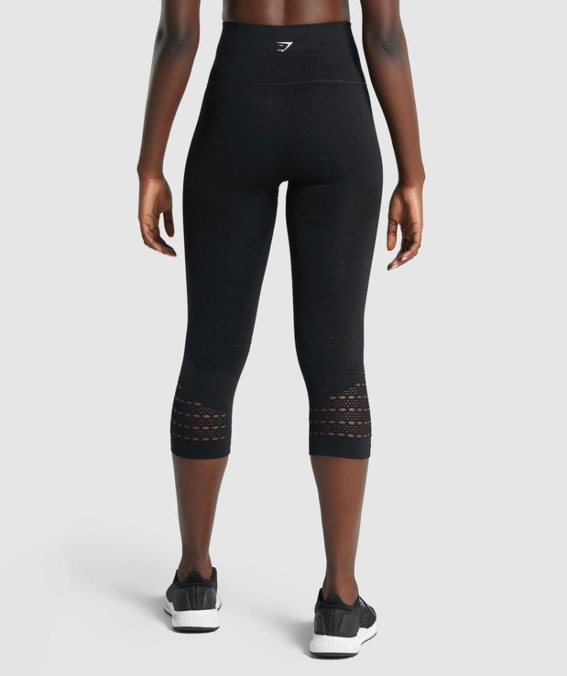 Legginsy Gymshark Energy Seamless Cropped Damskie Czarne | PL 730AZF